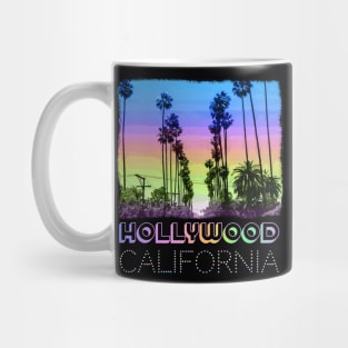 Hollywood, California Palm Trees neon sunset retro design Mug